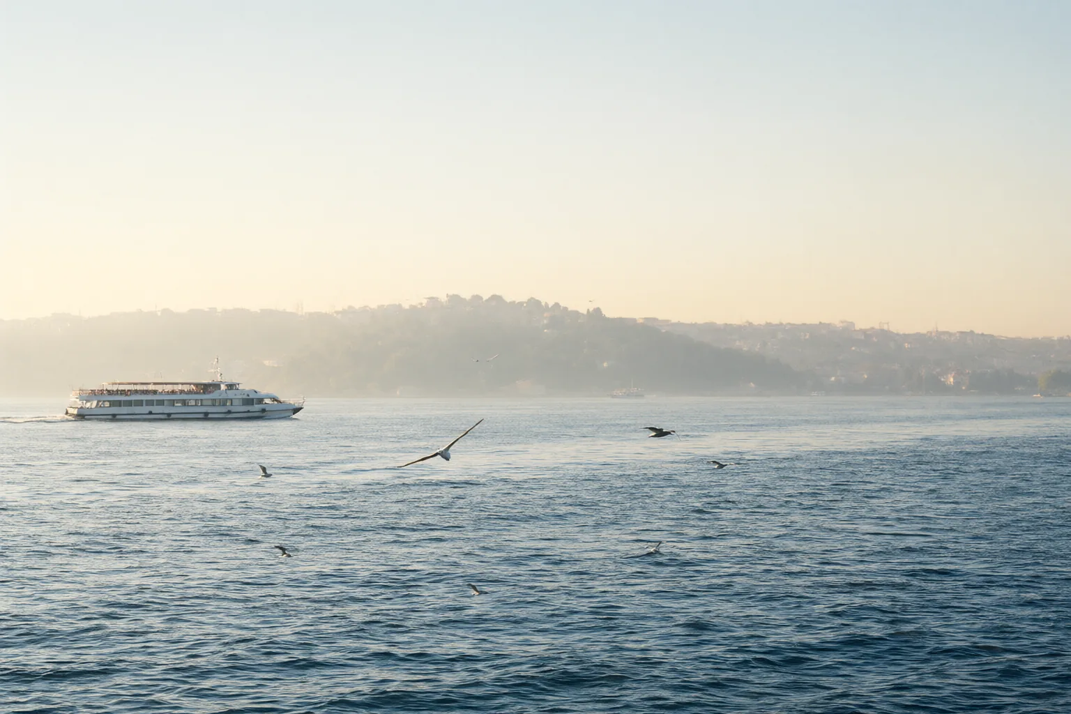 Morning over the Bosphorus with a ferry crossing